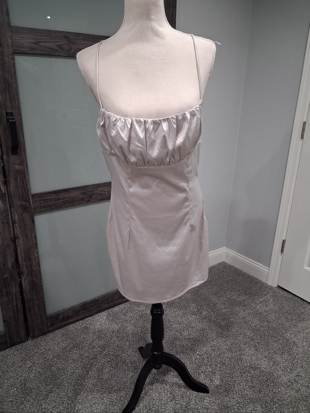 Princess Polly Silver Spaghetti Strap Silky Mini Dress Size 12